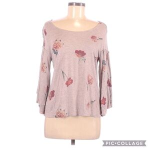 Lucky Brand Floral Bell Sleeve Boat Neck Top